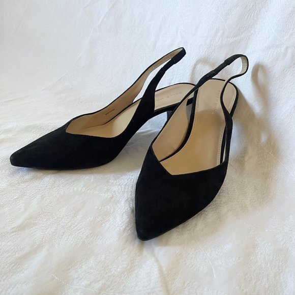 Pelle Moda Kerstin Pump Slim Heels Shoes Black Leather Slingback Size 9 - Picture 1 of 7
